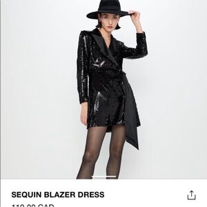 Zara Shimmering Black Sequin blazer dress